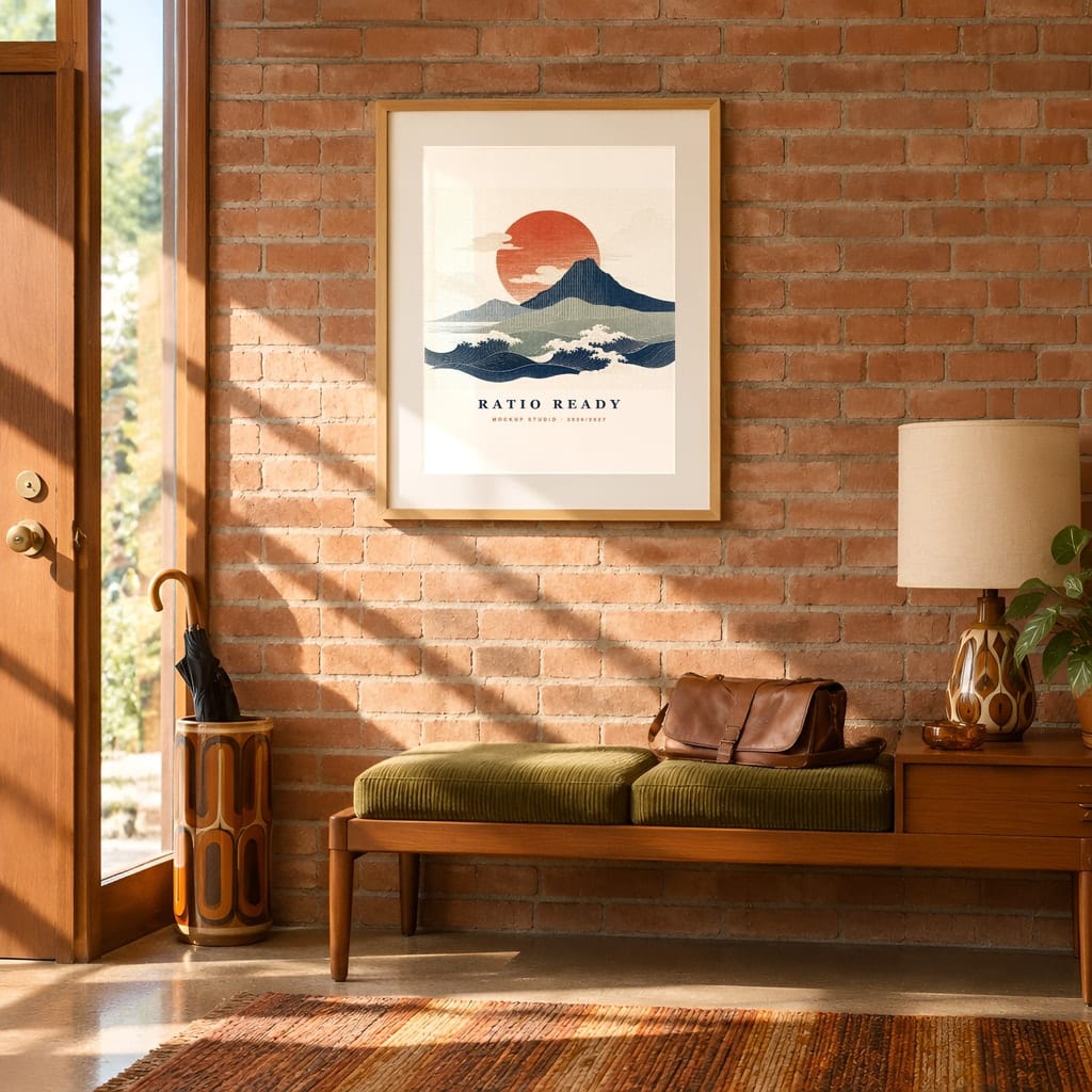Retro Frame Mockup Bundle — 60s 70s Living Room Wall Art PSD Templates (40 Scenes): mockup scene 10 of 40