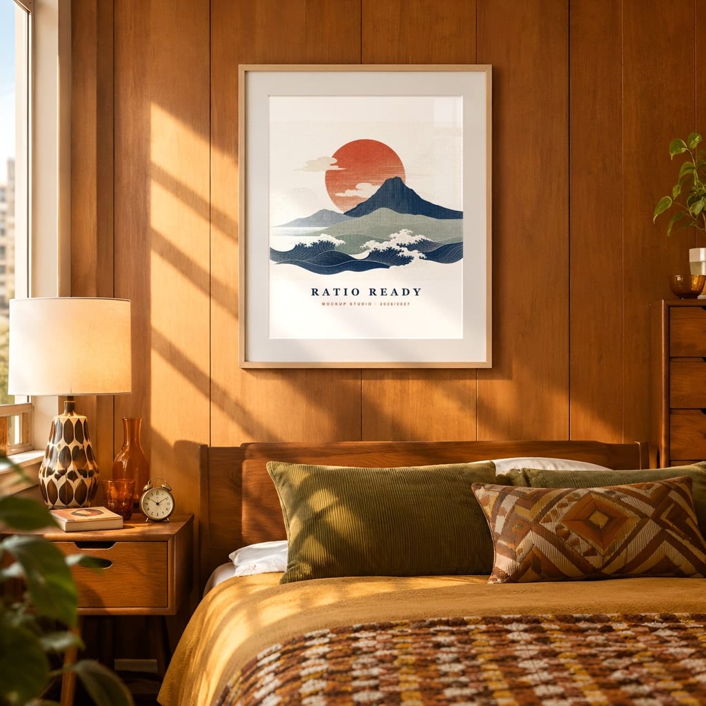 Retro Frame Mockup Bundle — 60s 70s Living Room Wall Art PSD Templates (40 Scenes): mockup scene 12 of 40