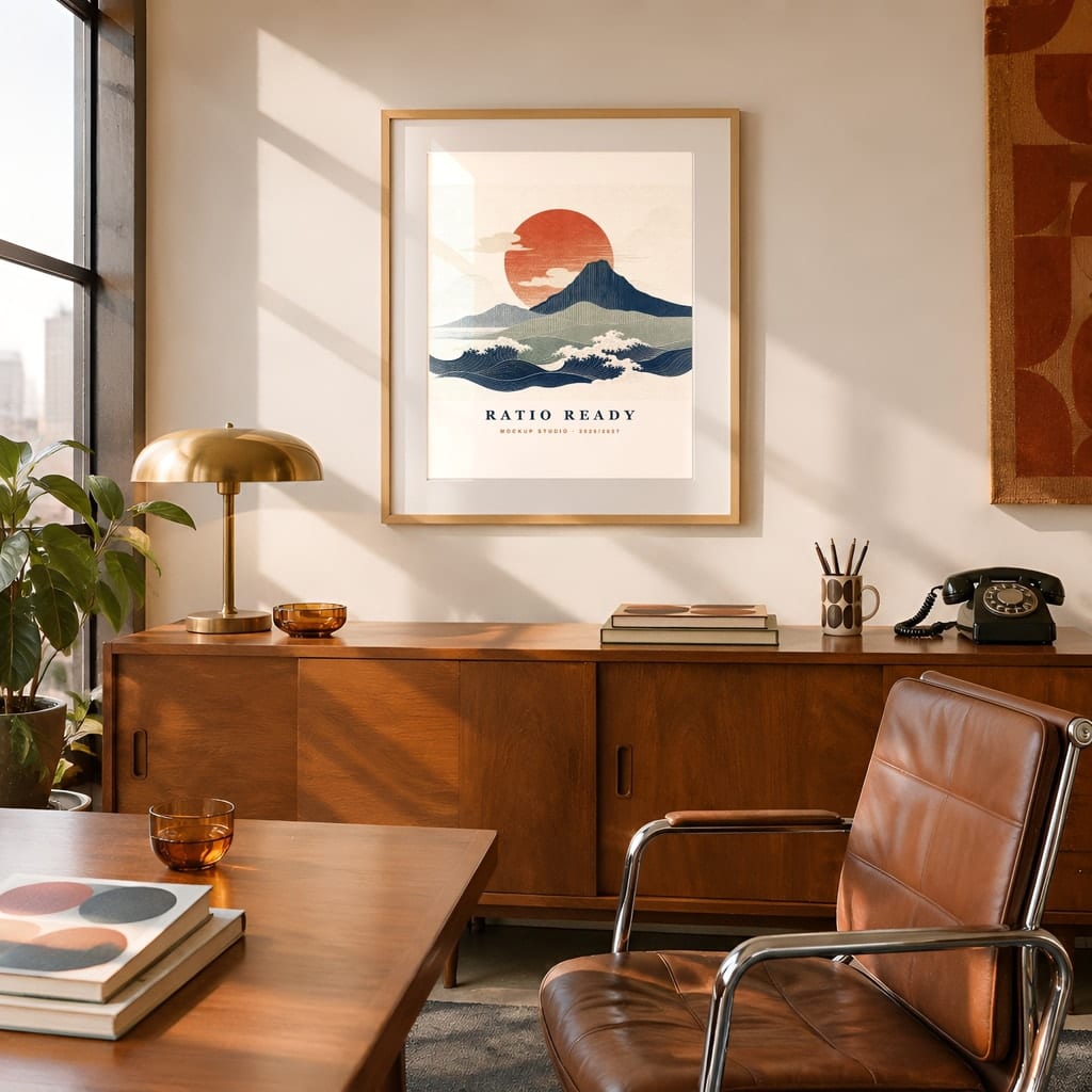 Retro Frame Mockup Bundle — 60s 70s Living Room Wall Art PSD Templates (40 Scenes): mockup scene 13 of 40