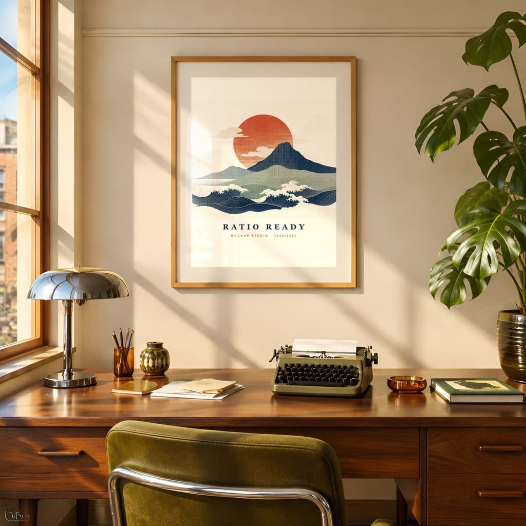Retro Frame Mockup Bundle — 60s 70s Living Room Wall Art PSD Templates (40 Scenes): mockup scene 16 of 40