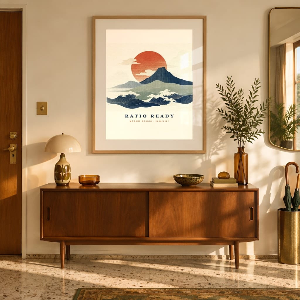 Retro Frame Mockup Bundle — 60s 70s Living Room Wall Art PSD Templates (40 Scenes): mockup scene 19 of 40