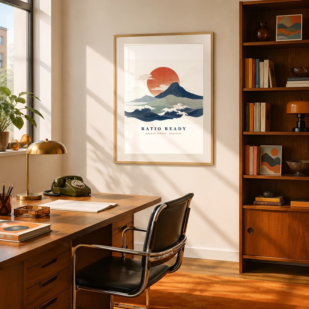 Retro Frame Mockup Bundle — 60s 70s Living Room Wall Art PSD Templates (40 Scenes): mockup scene 2 of 40