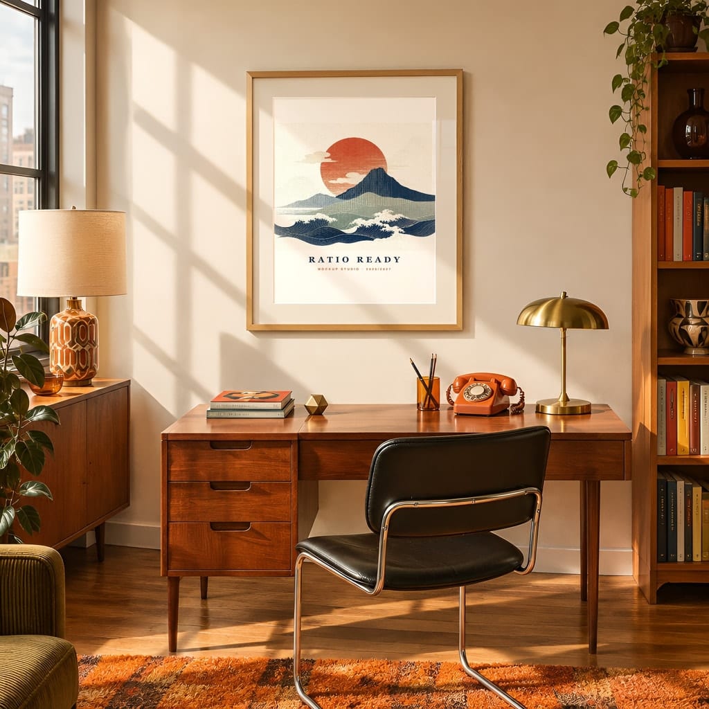 Retro Frame Mockup Bundle — 60s 70s Living Room Wall Art PSD Templates (40 Scenes): mockup scene 21 of 40
