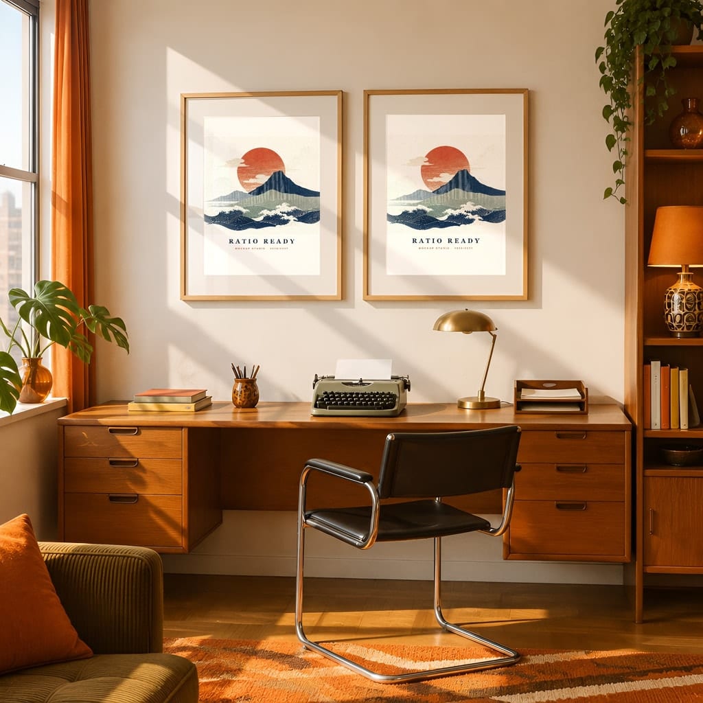 Retro Frame Mockup Bundle — 60s 70s Living Room Wall Art PSD Templates (40 Scenes): mockup scene 29 of 40