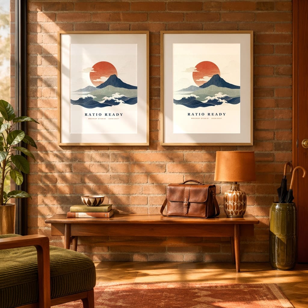 Retro Frame Mockup Bundle — 60s 70s Living Room Wall Art PSD Templates (40 Scenes): mockup scene 31 of 40