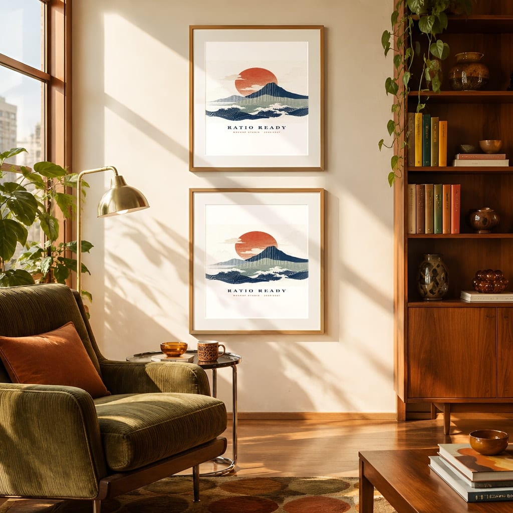Retro Frame Mockup Bundle — 60s 70s Living Room Wall Art PSD Templates (40 Scenes): mockup scene 32 of 40