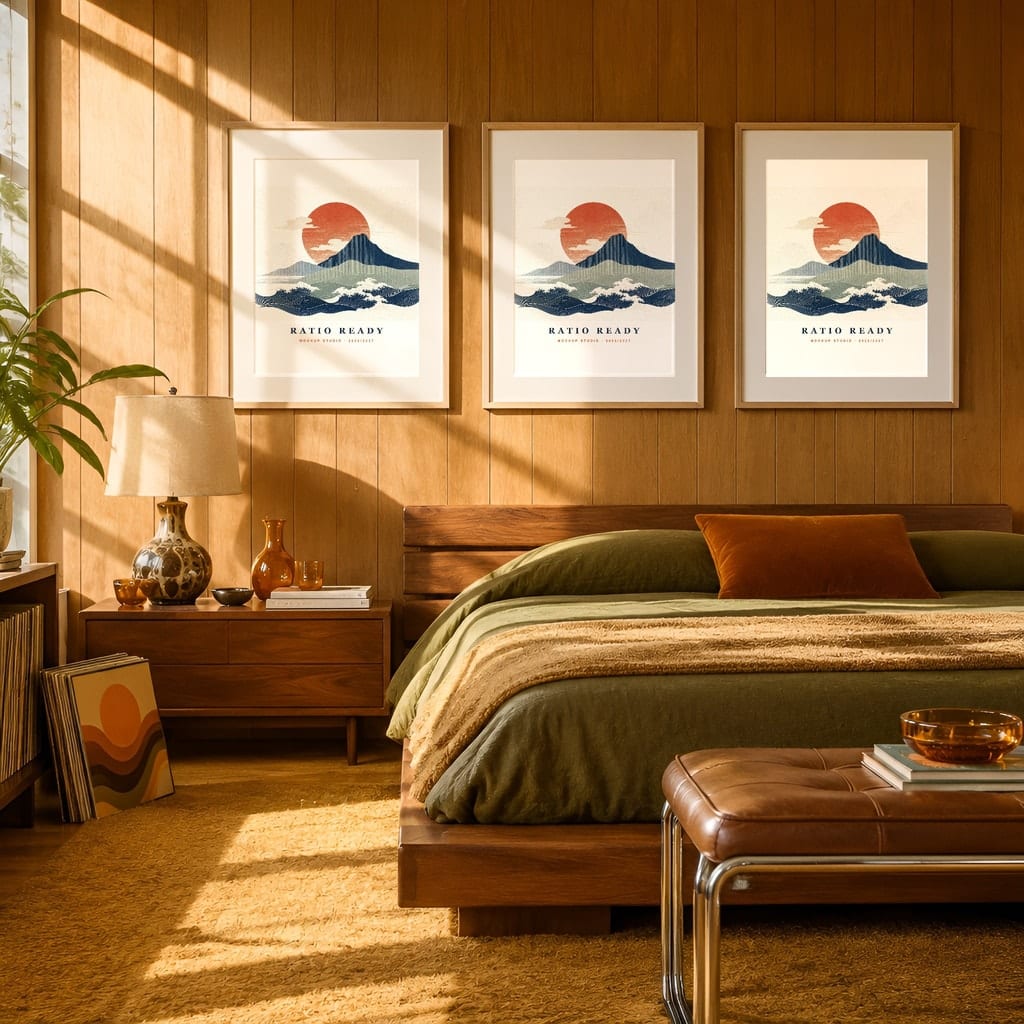 Retro Frame Mockup Bundle — 60s 70s Living Room Wall Art PSD Templates (40 Scenes): mockup scene 33 of 40
