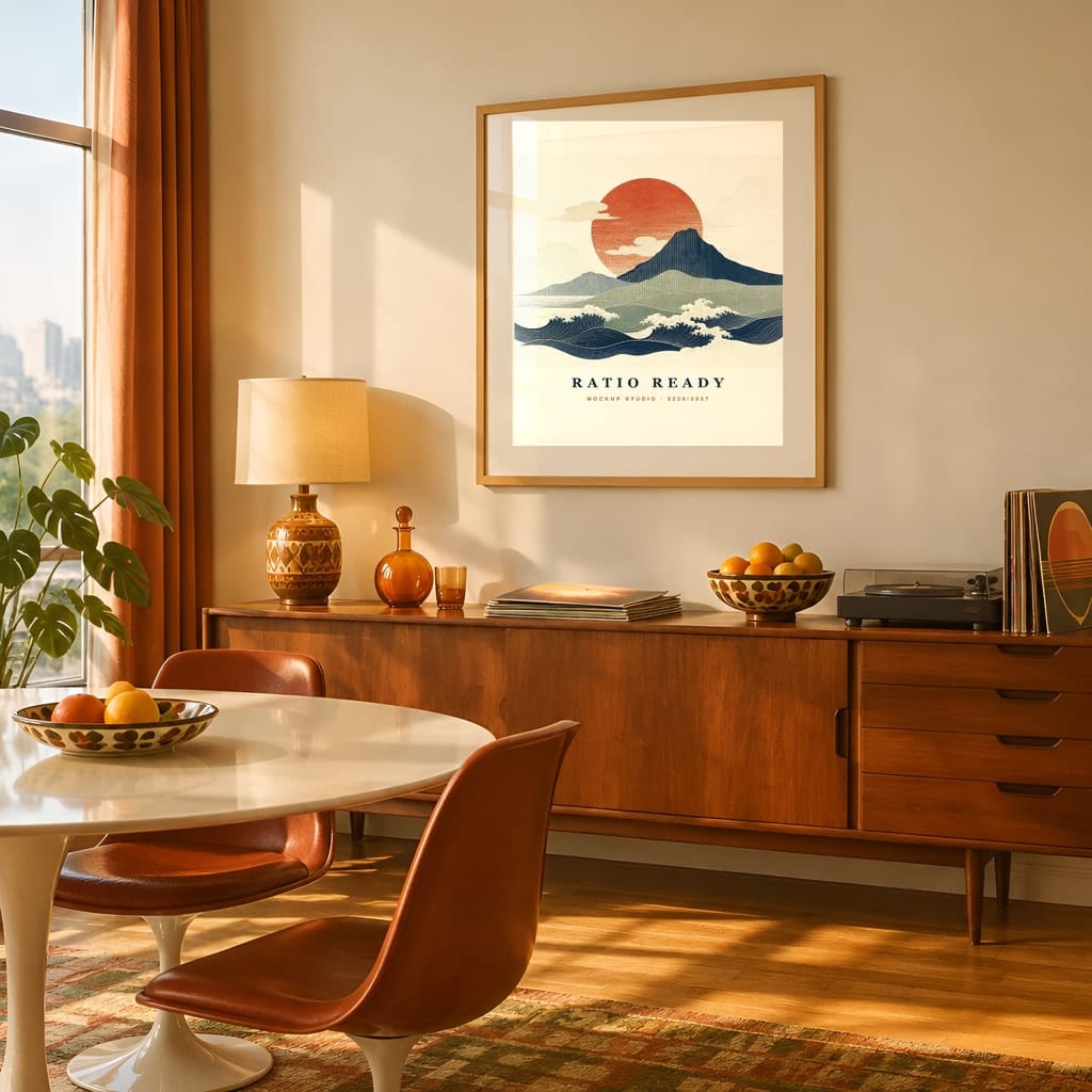 Retro Frame Mockup Bundle — 60s 70s Living Room Wall Art PSD Templates (40 Scenes): mockup scene 6 of 40