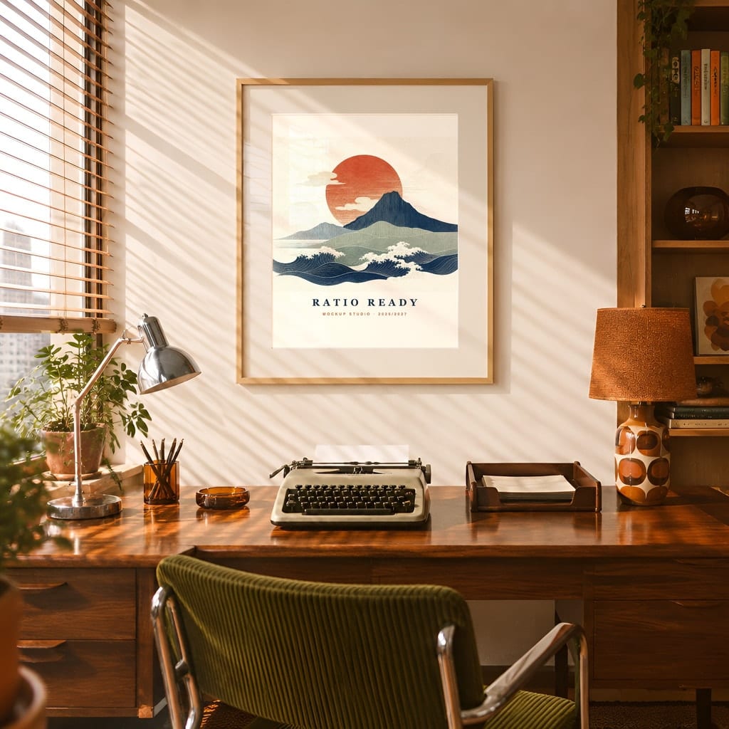 Retro Frame Mockup Bundle — 60s 70s Living Room Wall Art PSD Templates (40 Scenes): mockup scene 8 of 40