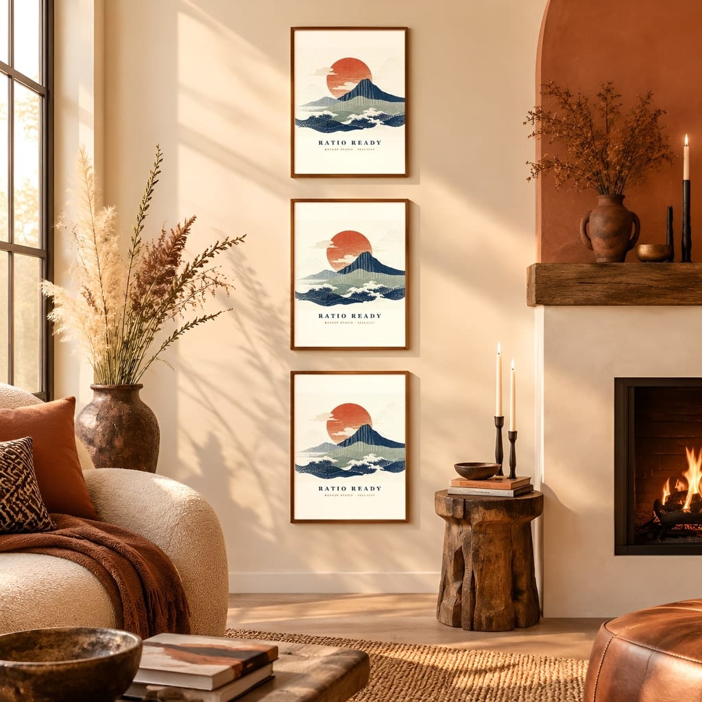 Gallery Wall Mockup — Boho Living Room Afro Bohemian Frame PSD Templates (20 Scenes): mockup scene 11 of 20