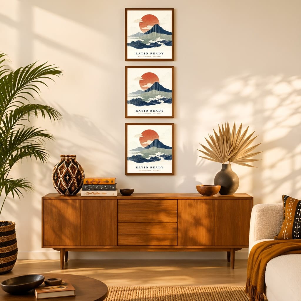 Gallery Wall Mockup — Boho Living Room Afro Bohemian Frame PSD Templates (20 Scenes): mockup scene 5 of 20