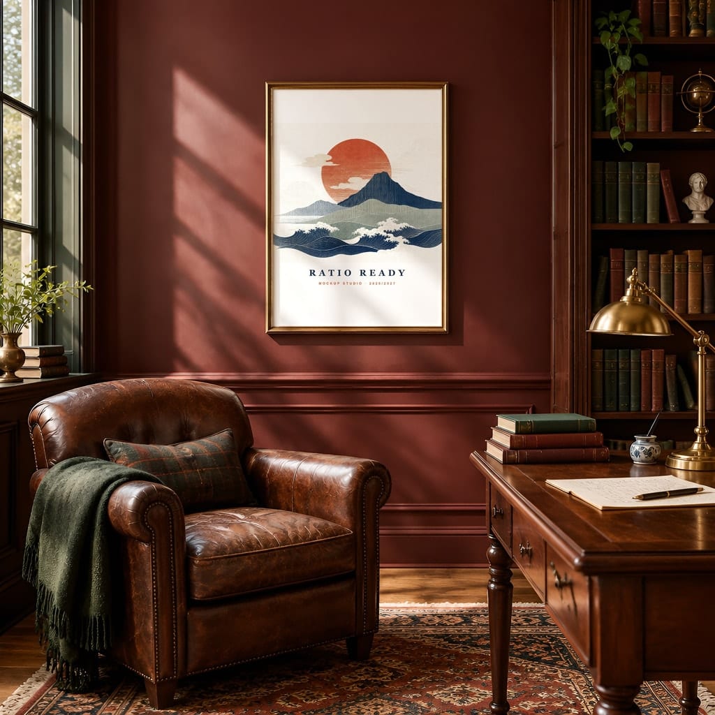 Dark Academia Frame Mockup Bundle — Library and Study Gallery Wall PSD Templates (40 Scenes) — first mockup scene from the pack