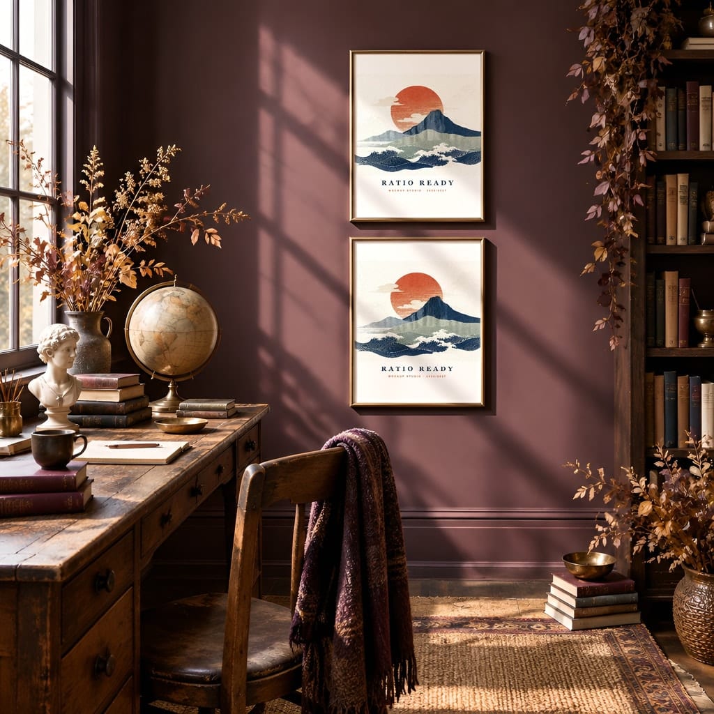 Dark Academia Frame Mockup Bundle — Library and Study Gallery Wall PSD Templates (40 Scenes): mockup scene 28 of 40