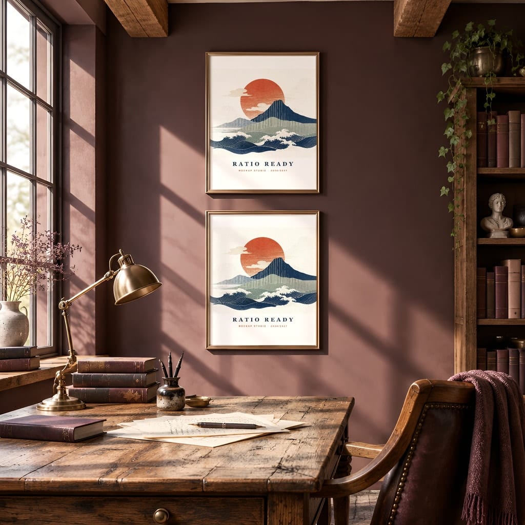 Dark Academia Frame Mockup Bundle — Library and Study Gallery Wall PSD Templates (40 Scenes): mockup scene 33 of 40