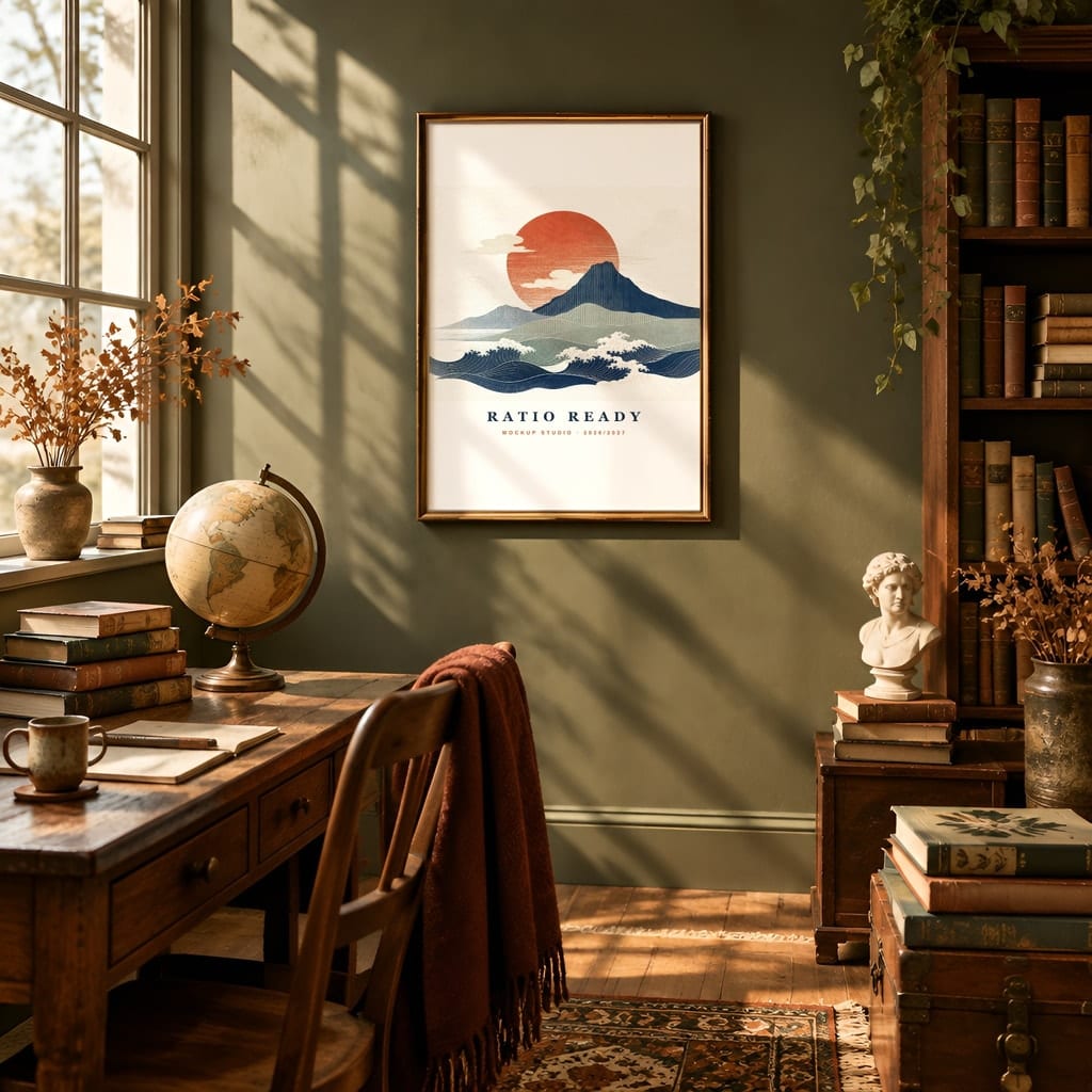 Dark Academia Frame Mockup Bundle — Library and Study Gallery Wall PSD Templates (40 Scenes): mockup scene 4 of 40