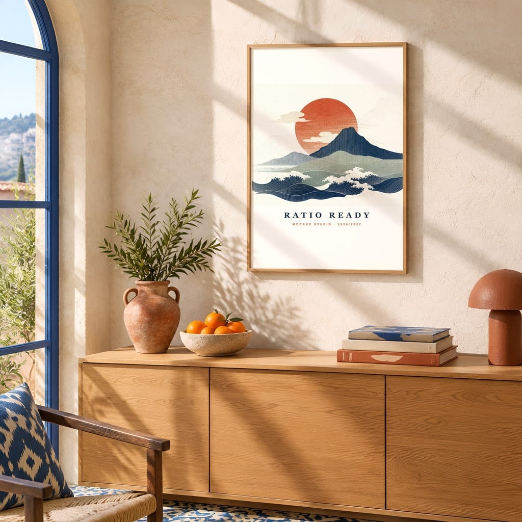 Hotel Room Wall Art Mockup — Boutique Airbnb Frame PSD Templates (20 Scenes): mockup scene 10 of 20
