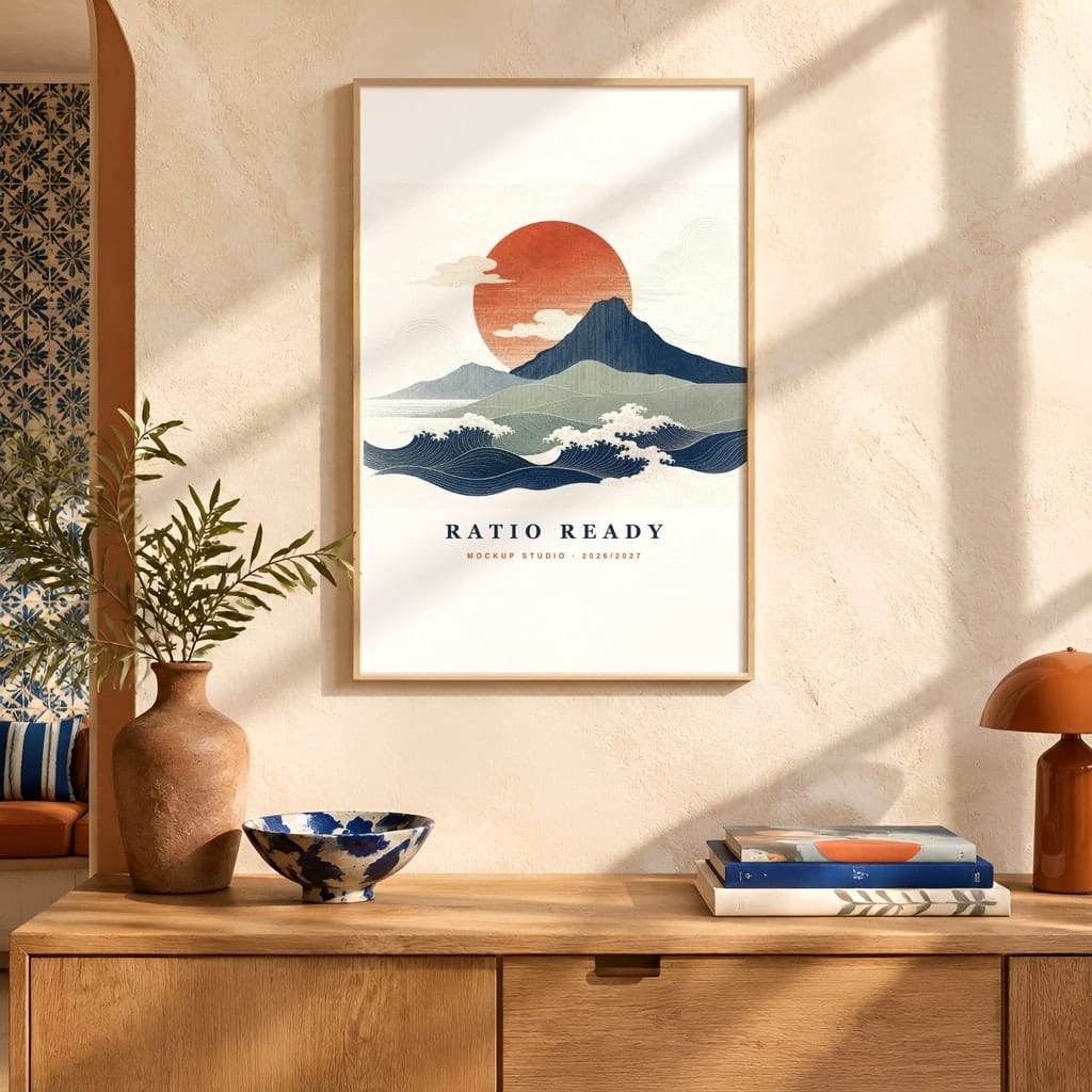 Hotel Room Wall Art Mockup — Boutique Airbnb Frame PSD Templates (20 Scenes): mockup scene 11 of 20