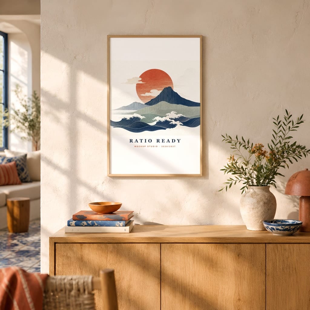 Hotel Room Wall Art Mockup — Boutique Airbnb Frame PSD Templates (20 Scenes): mockup scene 12 of 20
