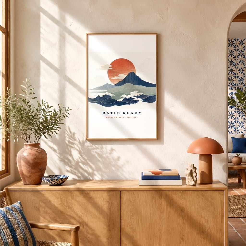 Hotel Room Wall Art Mockup — Boutique Airbnb Frame PSD Templates (20 Scenes): mockup scene 13 of 20