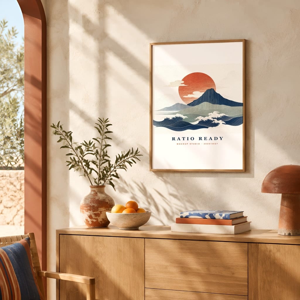 Hotel Room Wall Art Mockup — Boutique Airbnb Frame PSD Templates (20 Scenes): mockup scene 14 of 20