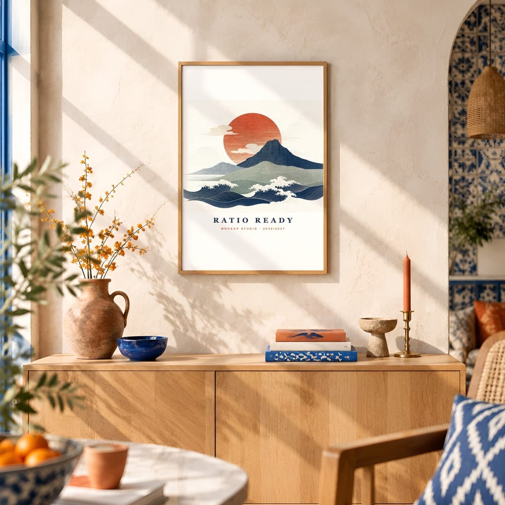 Hotel Room Wall Art Mockup — Boutique Airbnb Frame PSD Templates (20 Scenes): mockup scene 16 of 20