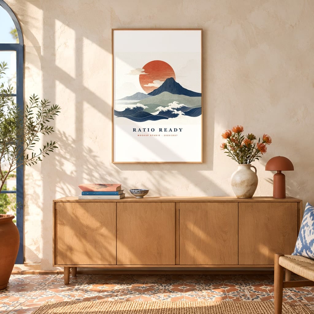 Hotel Room Wall Art Mockup — Boutique Airbnb Frame PSD Templates (20 Scenes): mockup scene 17 of 20