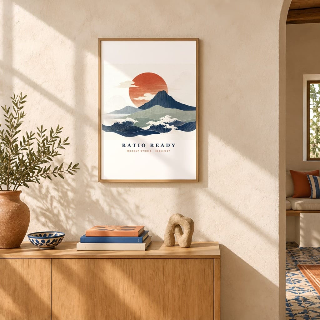 Hotel Room Wall Art Mockup — Boutique Airbnb Frame PSD Templates (20 Scenes): mockup scene 18 of 20