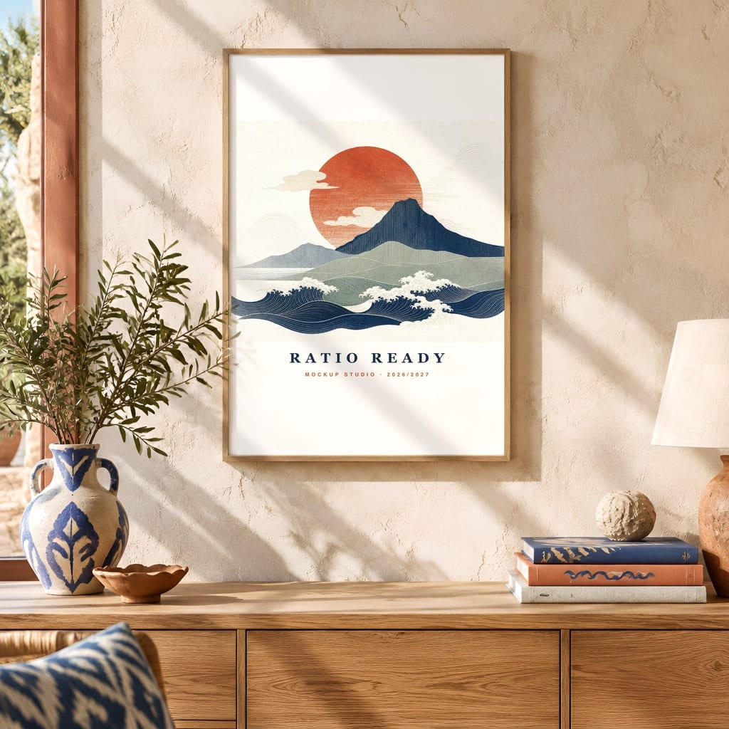 Hotel Room Wall Art Mockup — Boutique Airbnb Frame PSD Templates (20 Scenes): mockup scene 19 of 20