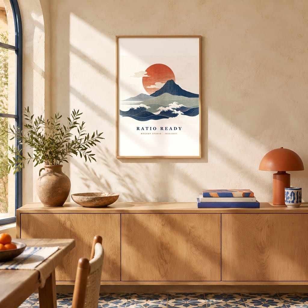 Hotel Room Wall Art Mockup — Boutique Airbnb Frame PSD Templates (20 Scenes): mockup scene 5 of 20