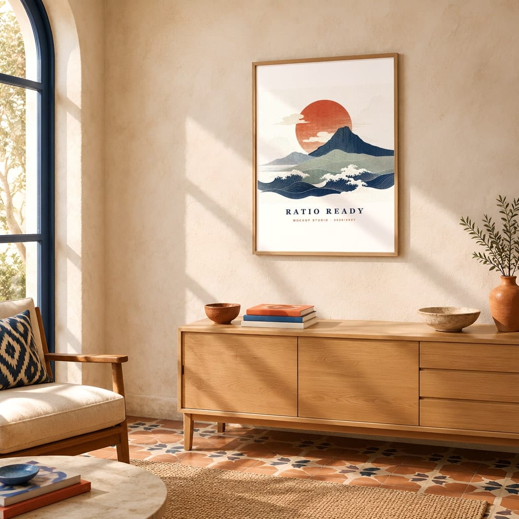 Hotel Room Wall Art Mockup — Boutique Airbnb Frame PSD Templates (20 Scenes): mockup scene 6 of 20