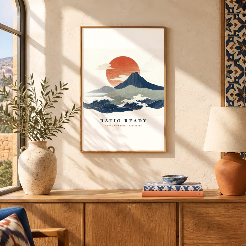Hotel Room Wall Art Mockup — Boutique Airbnb Frame PSD Templates (20 Scenes): mockup scene 7 of 20