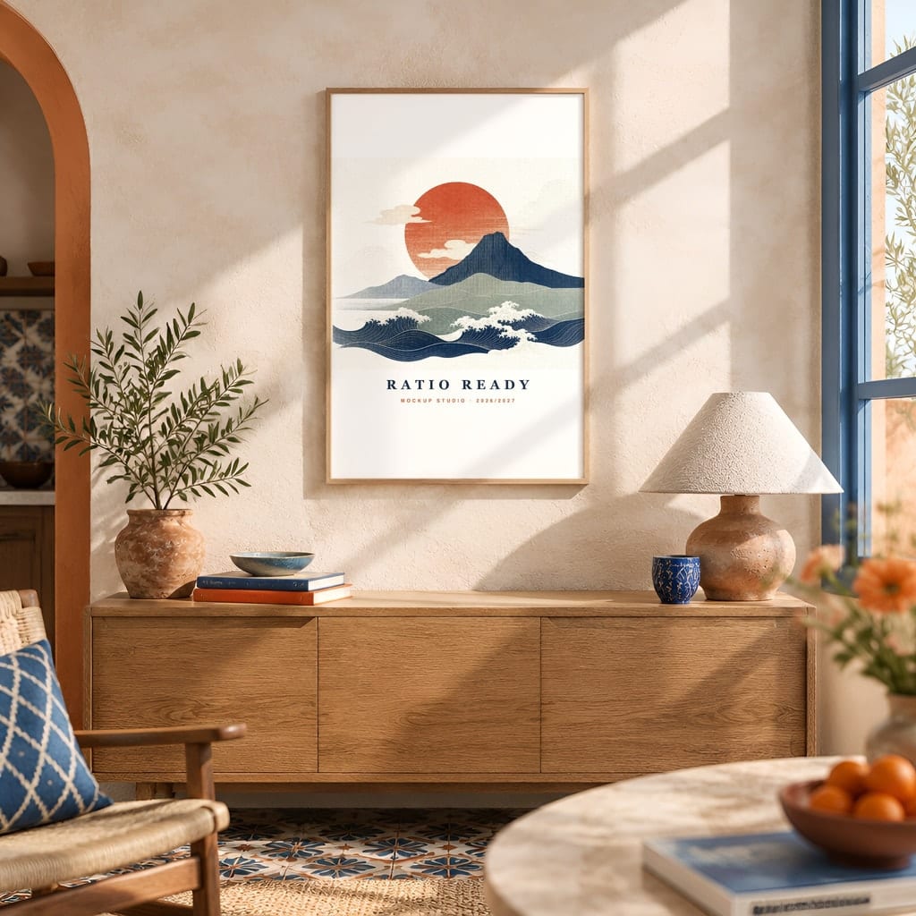 Hotel Room Wall Art Mockup — Boutique Airbnb Frame PSD Templates (20 Scenes): mockup scene 8 of 20