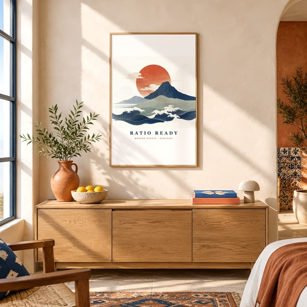 Hotel Room Wall Art Mockup — Boutique Airbnb Frame PSD Templates (20 Scenes): mockup scene 9 of 20