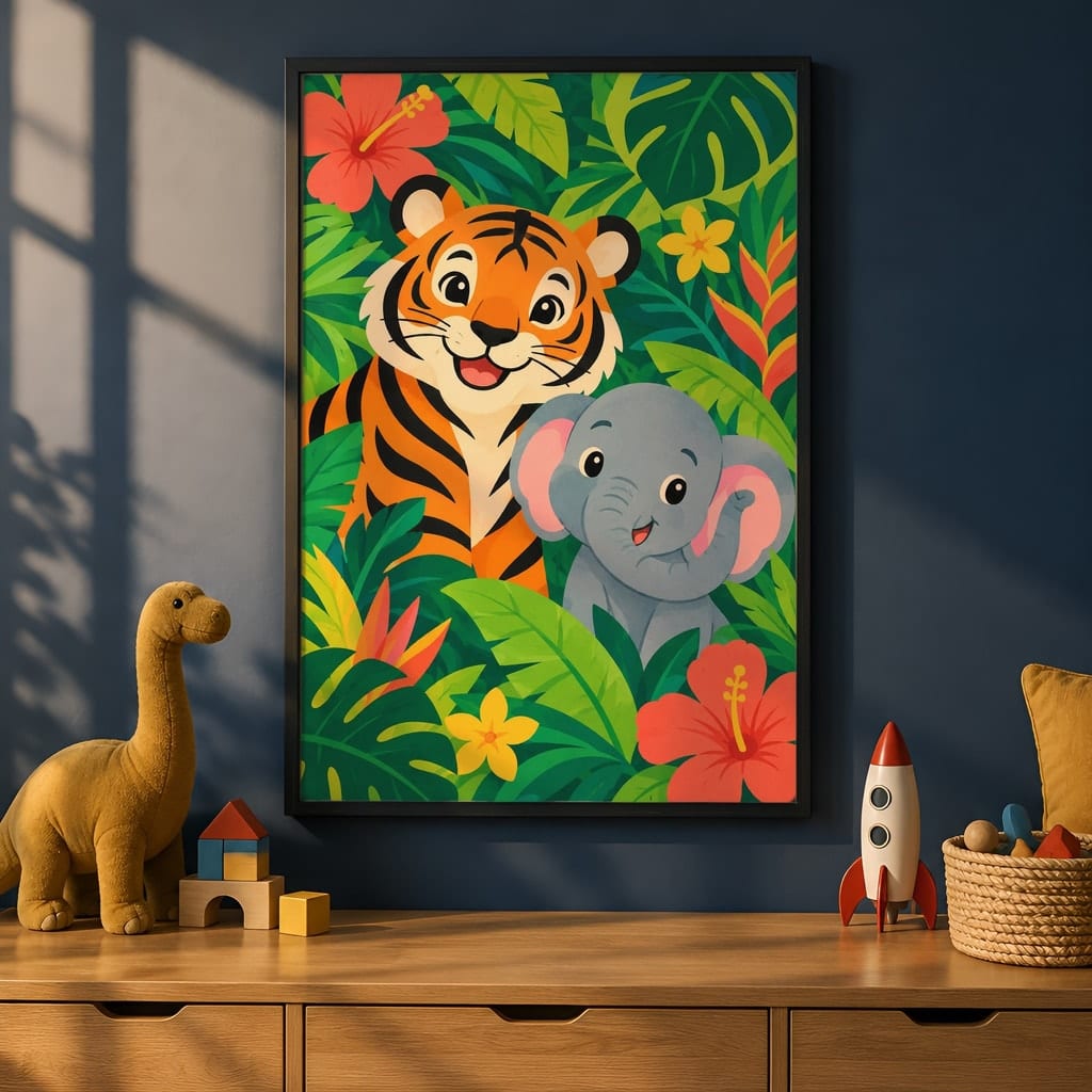 Boys Room Frame Mockup Bundle — 40 Vertical Navy and Oak Nursery and Kids Wall Art PSD Mockups: mockup scene 15 of 40
