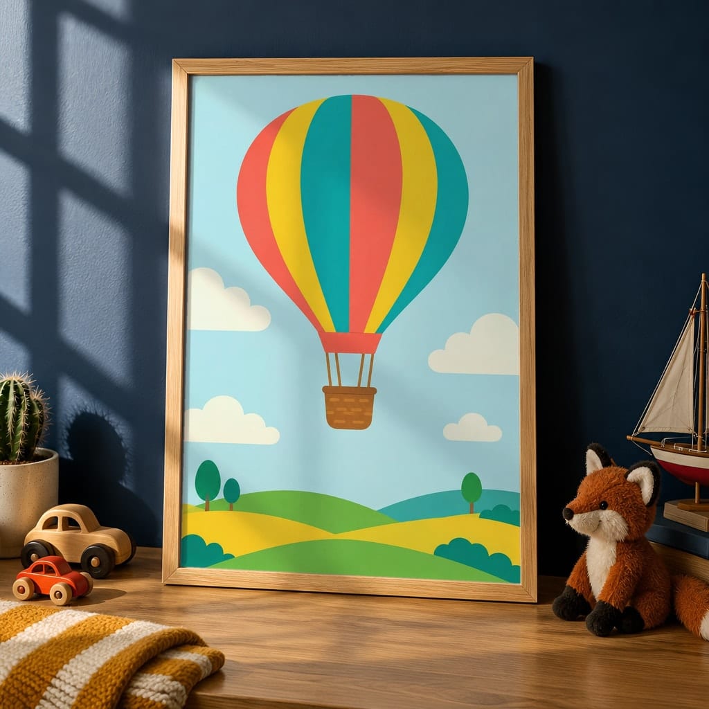 Boys Room Frame Mockup Bundle — 40 Vertical Navy and Oak Nursery and Kids Wall Art PSD Mockups: mockup scene 16 of 40