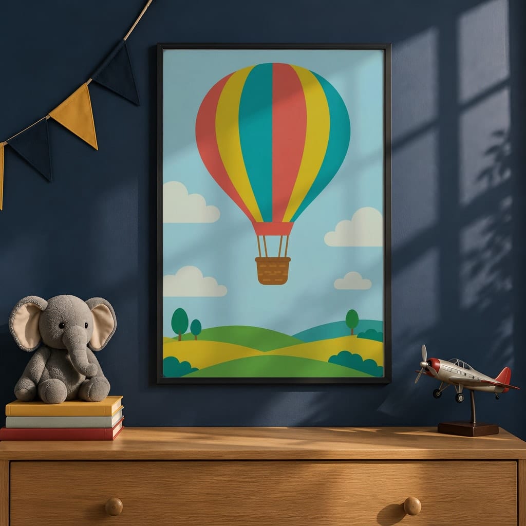 Boys Room Frame Mockup Bundle — 40 Vertical Navy and Oak Nursery and Kids Wall Art PSD Mockups: mockup scene 17 of 40