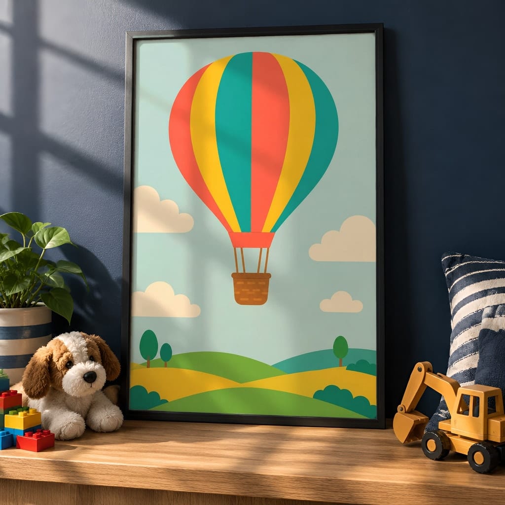 Boys Room Frame Mockup Bundle — 40 Vertical Navy and Oak Nursery and Kids Wall Art PSD Mockups: mockup scene 20 of 40