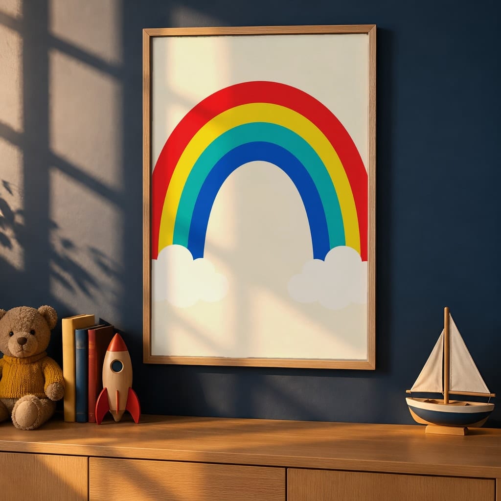 Boys Room Frame Mockup Bundle — 40 Vertical Navy and Oak Nursery and Kids Wall Art PSD Mockups: mockup scene 21 of 40