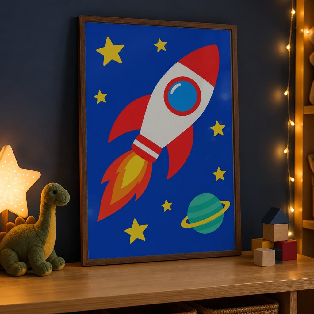 Boys Room Frame Mockup Bundle — 40 Vertical Navy and Oak Nursery and Kids Wall Art PSD Mockups: mockup scene 28 of 40