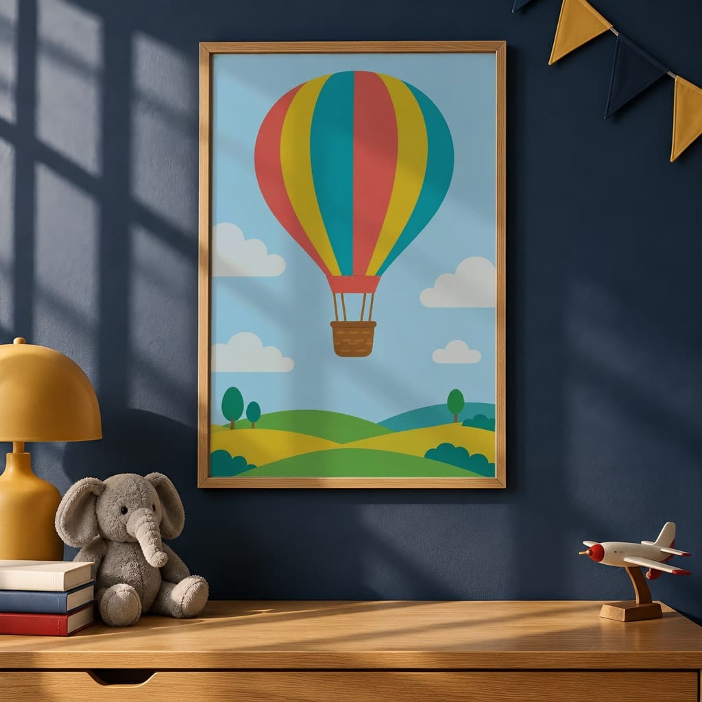Boys Room Frame Mockup Bundle — 40 Vertical Navy and Oak Nursery and Kids Wall Art PSD Mockups: mockup scene 4 of 40