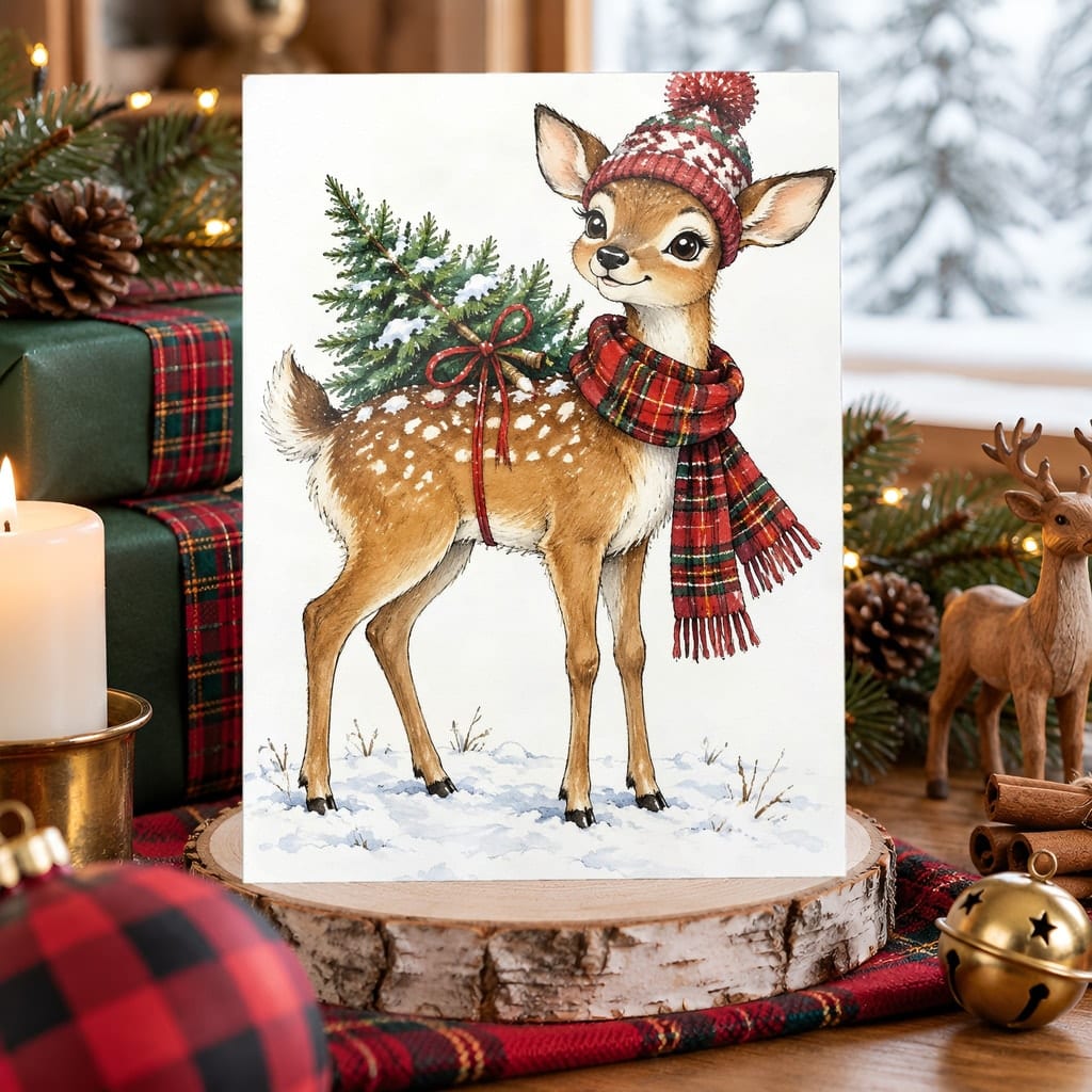 Christmas Card Mockup Bundle — 20 Cozy Cabin Plaid 5x7 Greeting Card PSD Mockups — first mockup scene from the pack