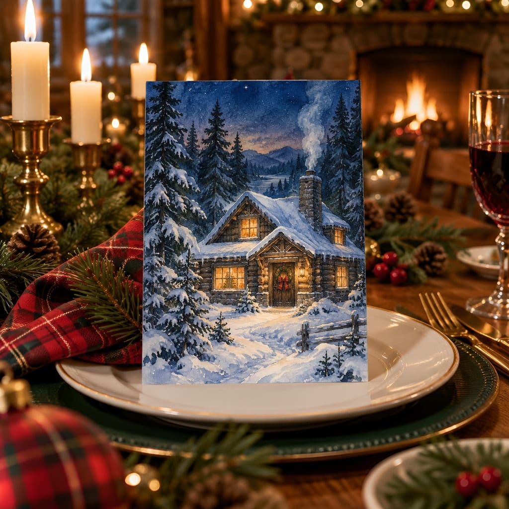 Christmas Card Mockup Bundle — 20 Cozy Cabin Plaid 5x7 Greeting Card PSD Mockups: mockup scene 14 of 20