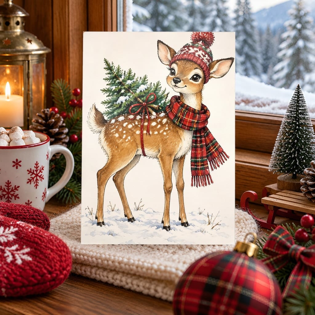 Christmas Card Mockup Bundle — 20 Cozy Cabin Plaid 5x7 Greeting Card PSD Mockups: mockup scene 2 of 20