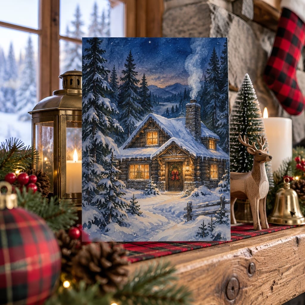 Christmas Card Mockup Bundle — 20 Cozy Cabin Plaid 5x7 Greeting Card PSD Mockups: mockup scene 5 of 20
