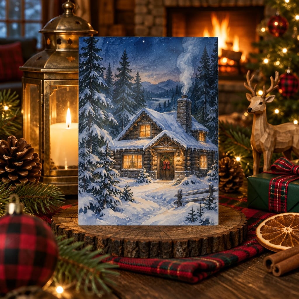 Christmas Card Mockup Bundle — 20 Cozy Cabin Plaid 5x7 Greeting Card PSD Mockups: mockup scene 8 of 20
