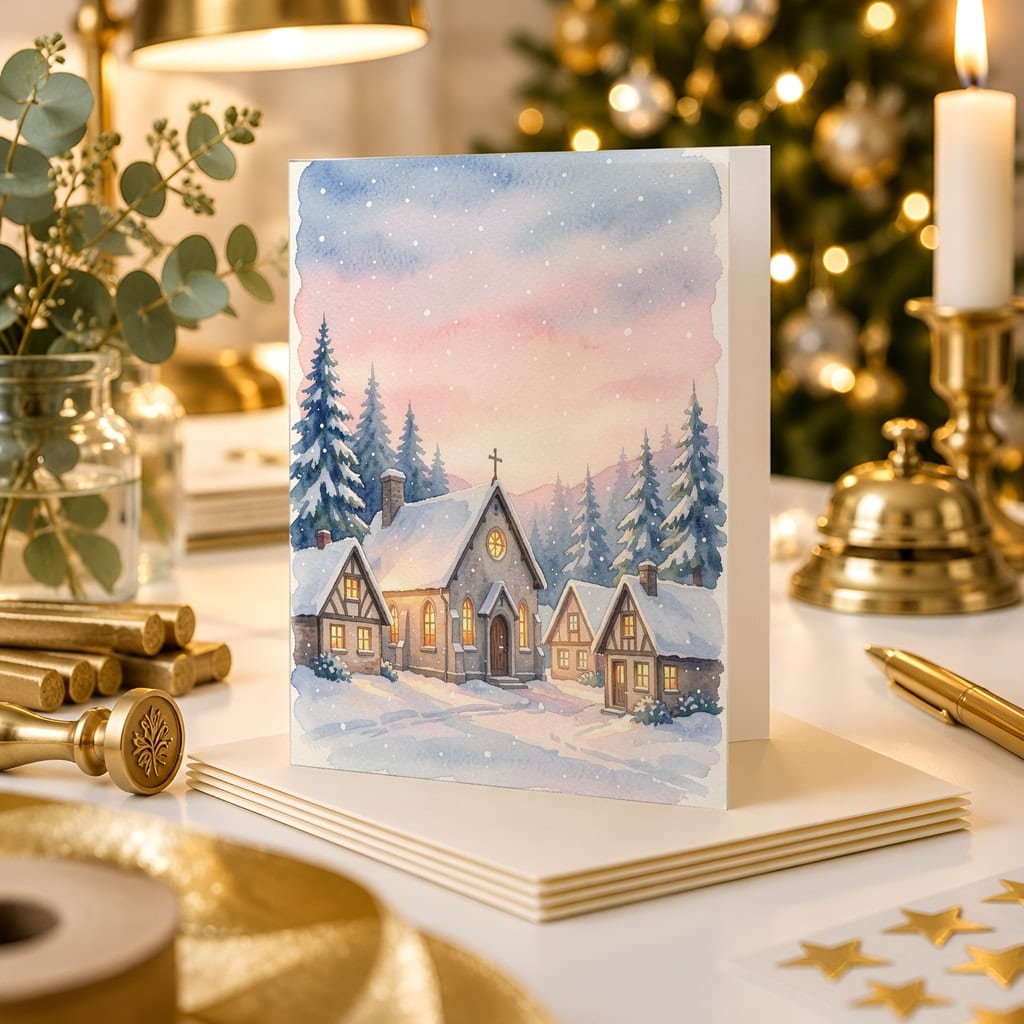 Christmas Card Mockup Bundle — 20 Gold and White 5x7 Greeting Card PSD Mockups: mockup scene 12 of 20