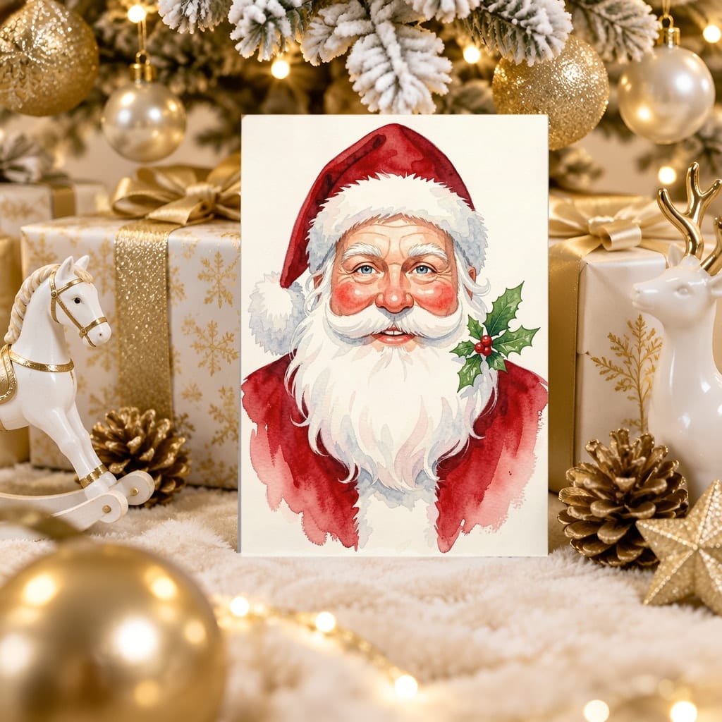Christmas Card Mockup Bundle — 20 Gold and White 5x7 Greeting Card PSD Mockups: mockup scene 13 of 20