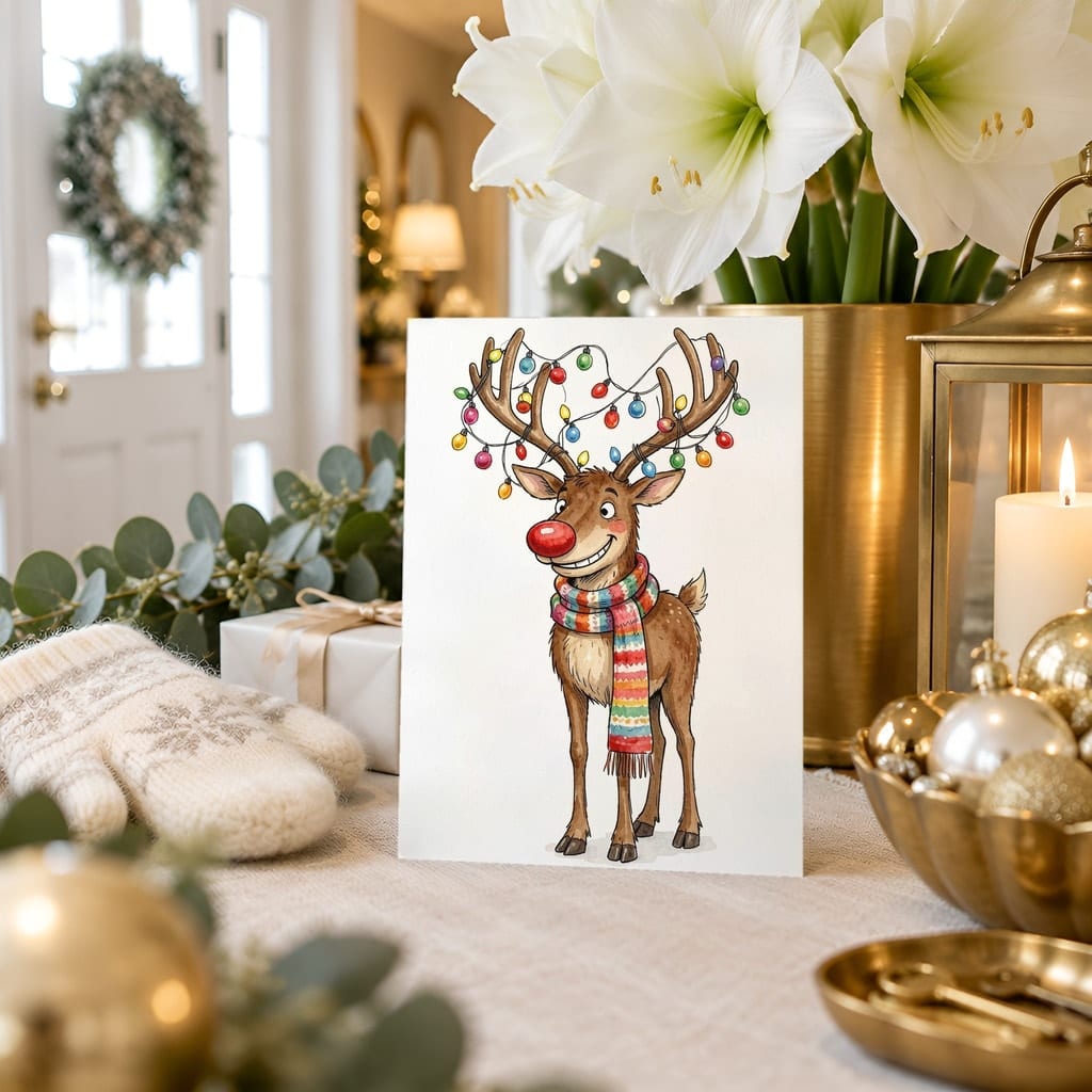 Christmas Card Mockup Bundle — 20 Gold and White 5x7 Greeting Card PSD Mockups: mockup scene 15 of 20