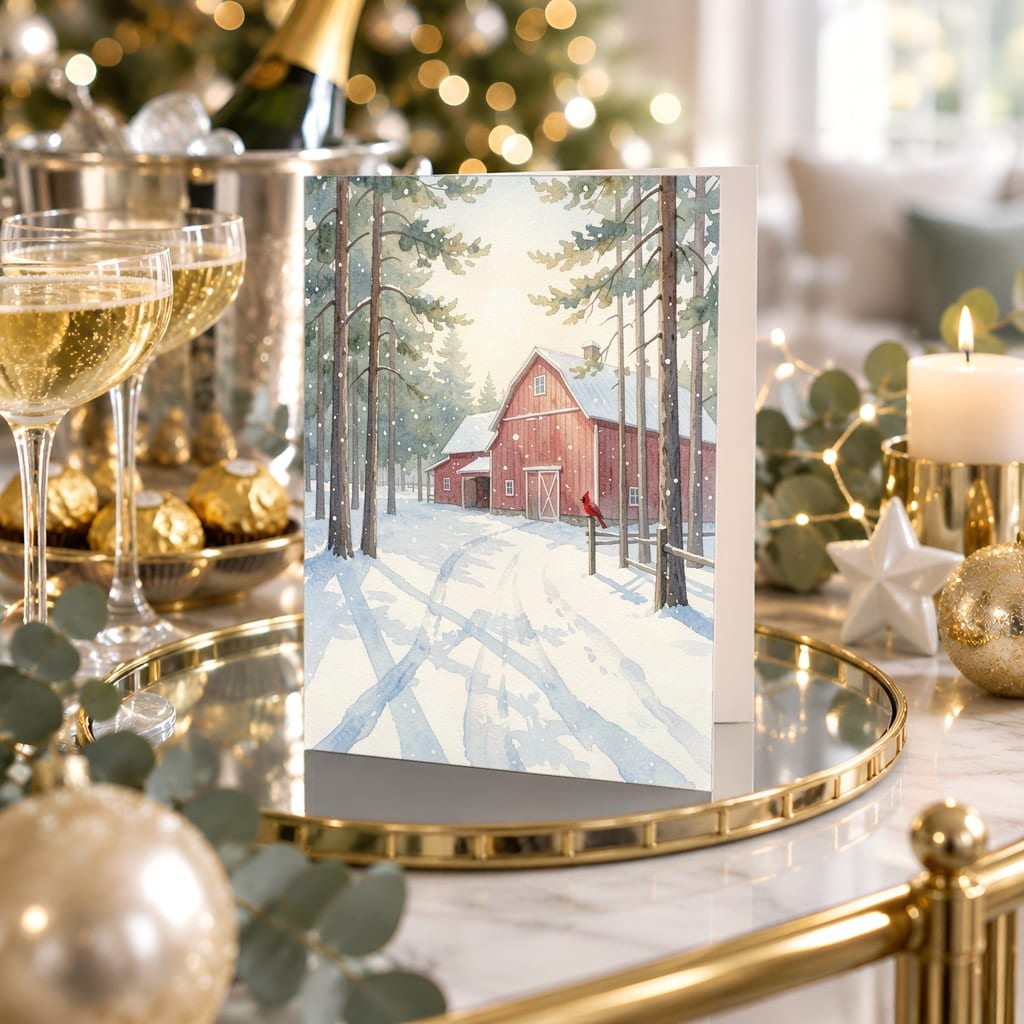 Christmas Card Mockup Bundle — 20 Gold and White 5x7 Greeting Card PSD Mockups: mockup scene 16 of 20