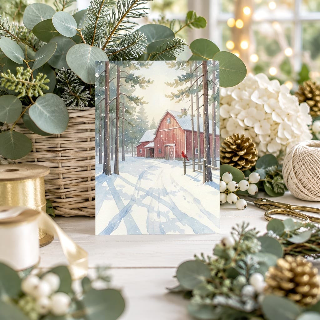 Christmas Card Mockup Bundle — 20 Gold and White 5x7 Greeting Card PSD Mockups: mockup scene 17 of 20